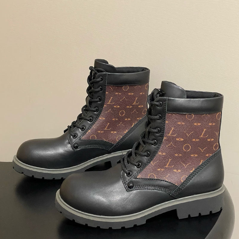 Bubble Ankle Boots Couples Lace up Boots Mens Womens Checkerboard Martin Boots Designers Workwear Boots Smooth Cowhide Fabric Rubber Sole Sizes 35-4