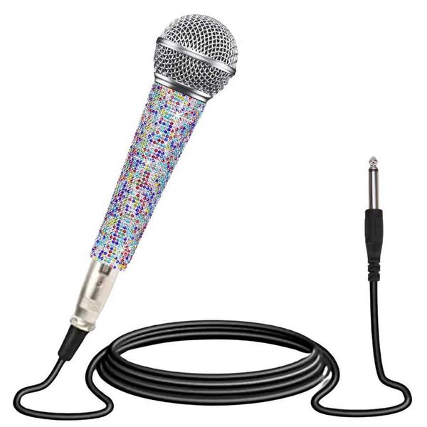 Colorful Glitter Handle Professional Karaoke Microphone - Metal Body 12ft Cable Crystal Clear Sound for SingersM240815