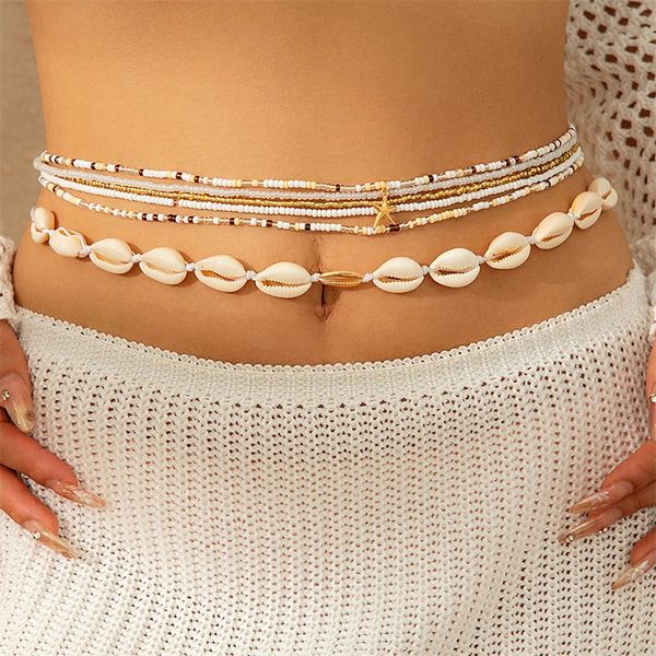 Ingemark 6Pcs Boho Starfish Pendant Waist Chain for Women Girls Summer Beach Bikini Elastic Belly Belt Y2K Jewelry Accessories 241213