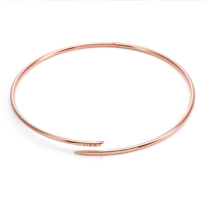 Pendant Necklaces Womens Nail Collar Pattern Glossy Hard Ring Necklace Classic Nail Shaped Diamond Free Collar Chokers Simple Fashion Stainless Stee