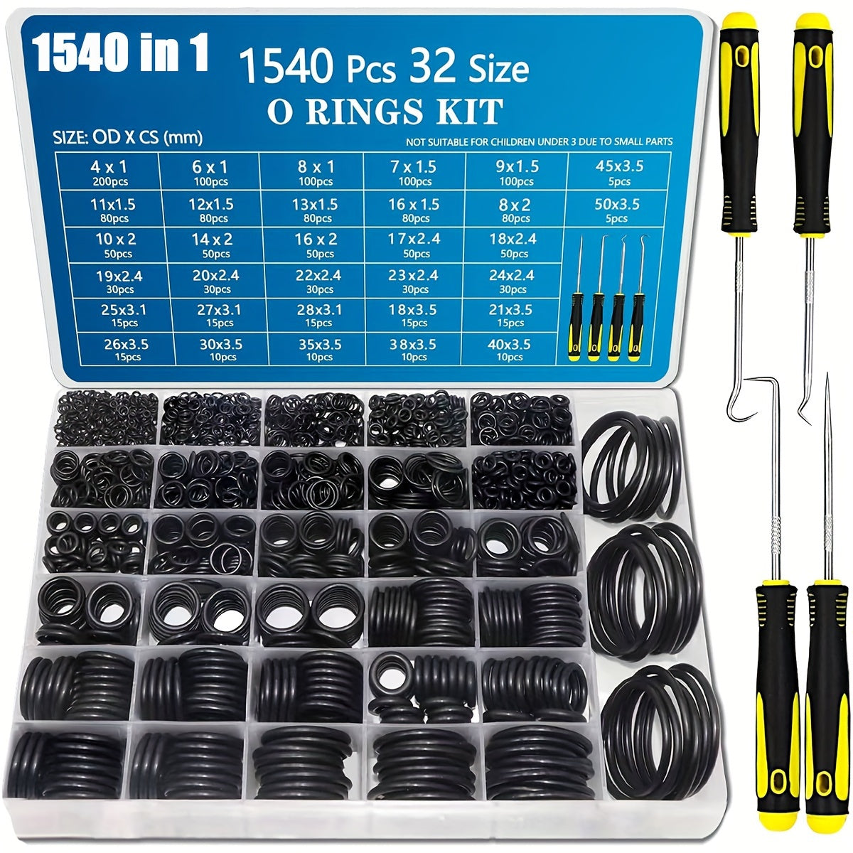 TEMU 32 Size 1540 Pcs O Rings Assortment Kit Metric Nitrile Rubber Set With 4 Pick For Automotive Faucet Pressure Washer Plumbing Air Or Gas Repair