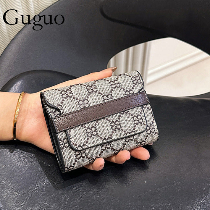 Guguo Free Shipping Designer Luxury Wallet Fashion European And American Retro High-end Sense Trend Print Fold Card Holder Short Coin Purse