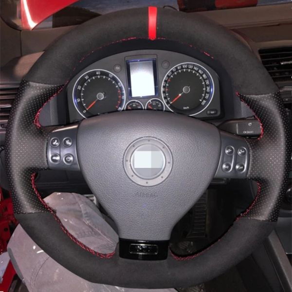 Black Suede Car Steering Wheel Cover for Volkswagen Golf 5 Mk5 GTI VW Golf 5 R32 Passat R GT 2005