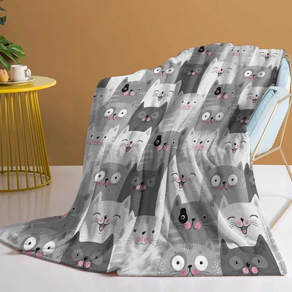 Pink Face Grey Cat Blanket Printed Throw Blanket Plush Fluffy Flannel Fleece Blanket Soft Throws for Sofa Couch and BedCL240720