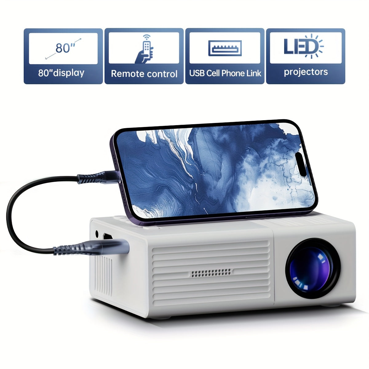 TEMU Mini Portable Projector, , Light Of 30000 Hours, , Suitable For Indoor And Outdoor Use, Wonderful Indoor And Outdoor, Can Connect To Cell Phone,