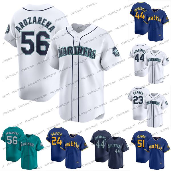 2024 Custom 56 Randy Arozarena Baseball Seattle Ken Griffey Jr. Jersey Mariners Julio Rodriguez Mitch Haniger Kyle Seager Adam Frazier Men W