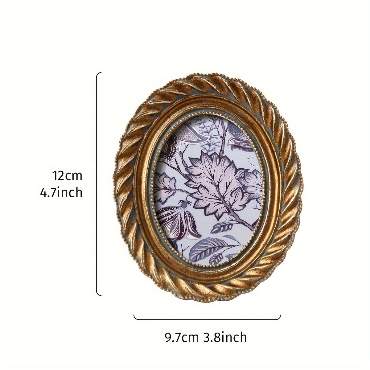 TEMU Vintage-inspired Golden Oval Photo Frame With Lace Detail, Versatile Horizontal Or Vertical Display, Includes Random Insert Paper - Home Decor