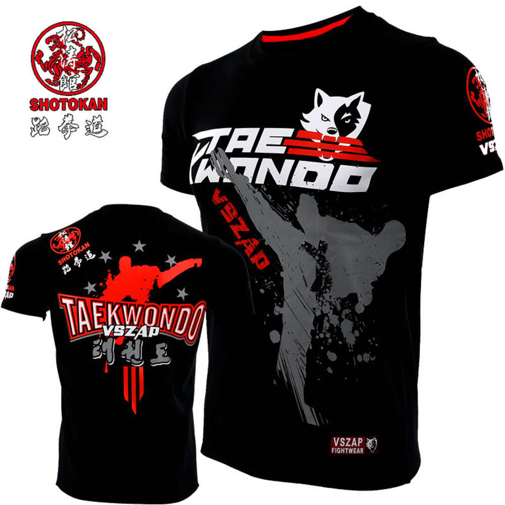 Vszap Taekwondo Workout Short Sleeve T-shirt Sports Training Fight MMA Fighting Performance Competition Clothing