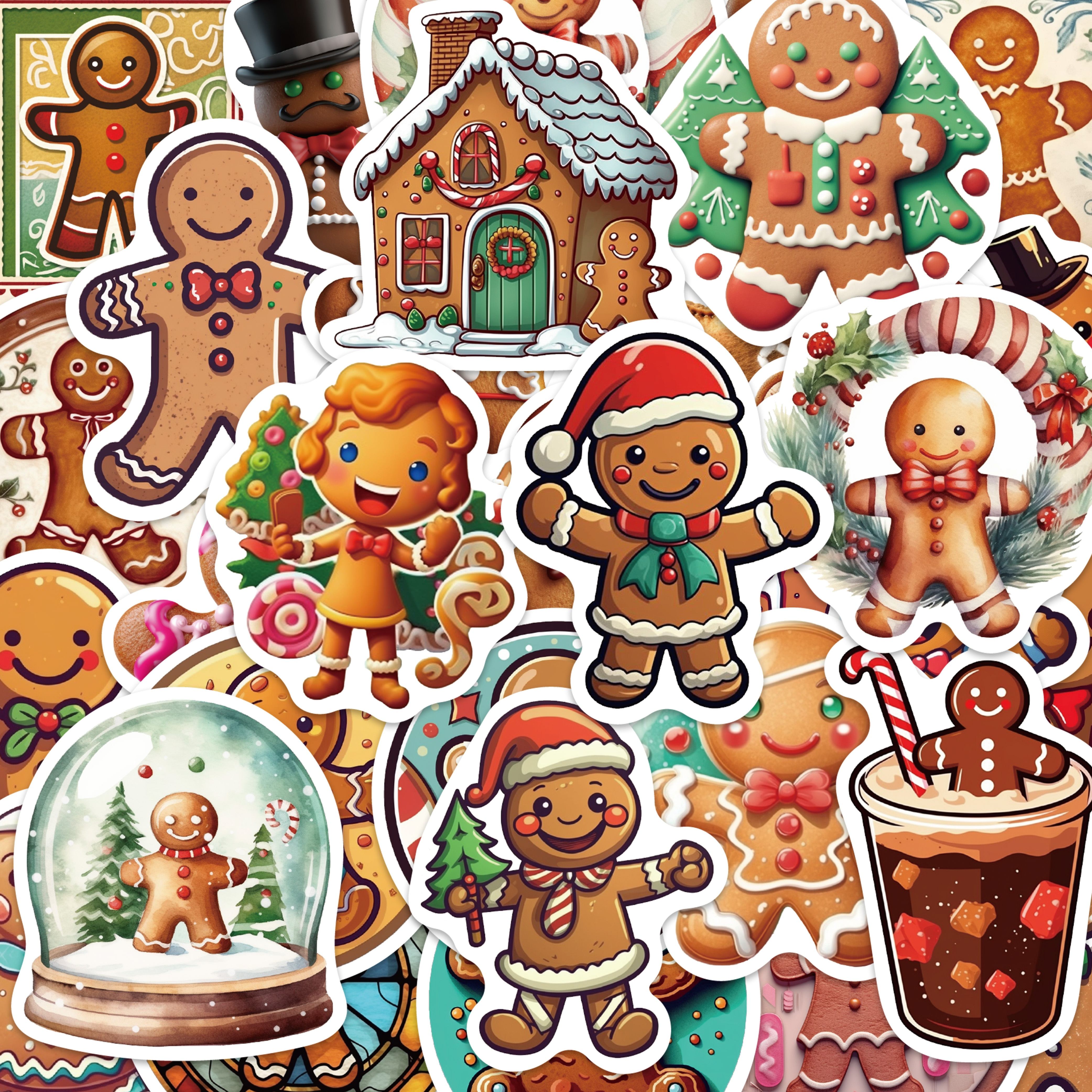 TEMU 50-pack Ywwbld Gingerbread Man Stickers, Cartoon Pvc Decals For Guitar, Skateboard, Luggage, Fridge, Laptop, Phone Case, Tablet, Christmas,