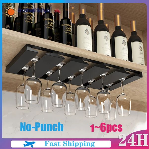 Wine Glass Hanging Rack No-Punch Goblet Wine Glass Wall Mount Rack High Quality Wine Glasses Holders Drain Holder Kitchen Tools
