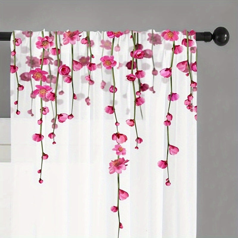 TEMU 2pcs White Yarn Flowers Semi-sheer Curtain, Light Filtering Drape For Living Room Bedroom Kitchen Cafe Curtains