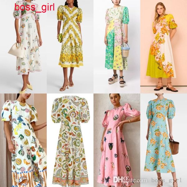 Women Dresses Designer 2025 New Printed Fashion Bubble Sleeves Versatile Slim Fit Dress 9 Colors