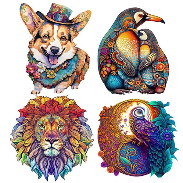 Wooden Animal Jigsaw Puzzles Sunshine Colorful Lion 3D Puzzle Gift Fabulous Gift Interactive Toy For Adults Kid Educational Y240812