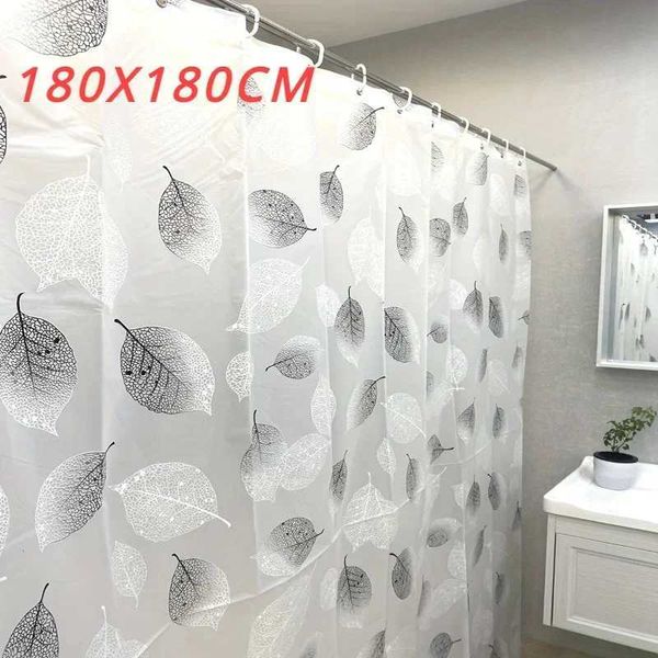 180X180CM Waterproof PEVA Shower Curtain Leaf Pattern Bath Curtain with He Bathro Decor White curtains Curtain showerT250122