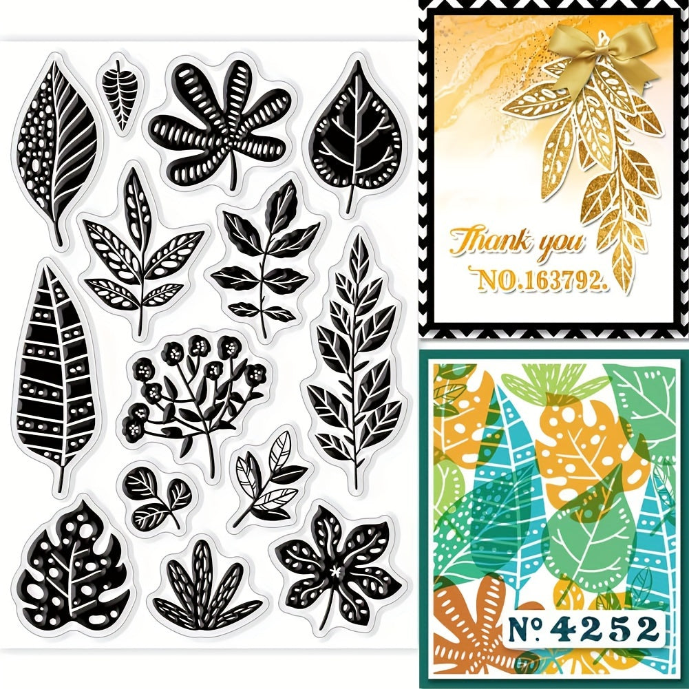 TEMU Clear Floral Leaf Stamps Set For Scrapbooking And Card Making - 16 Stamps, 11cm X 4.3inch