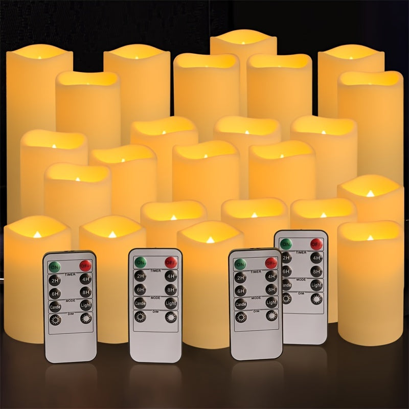 TEMU 24pcs Flameless Candles Battery Powered Lighted Candles Depth: 2.2" X Height: 3" 4" 5" Candles With 4 Remote Control Devices, Suitable For