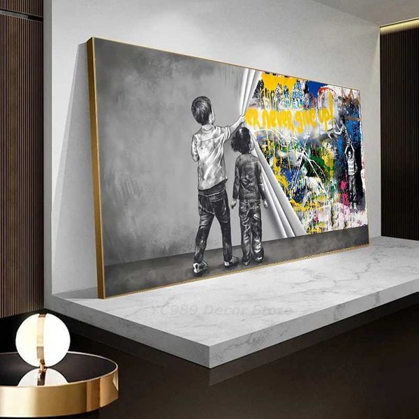 Tapestries New Child Graffiti Abstract Fist Lift The Curtain Wall Art Picture Canvas Decorative Painting Poster Print Home Decor Wall Decor