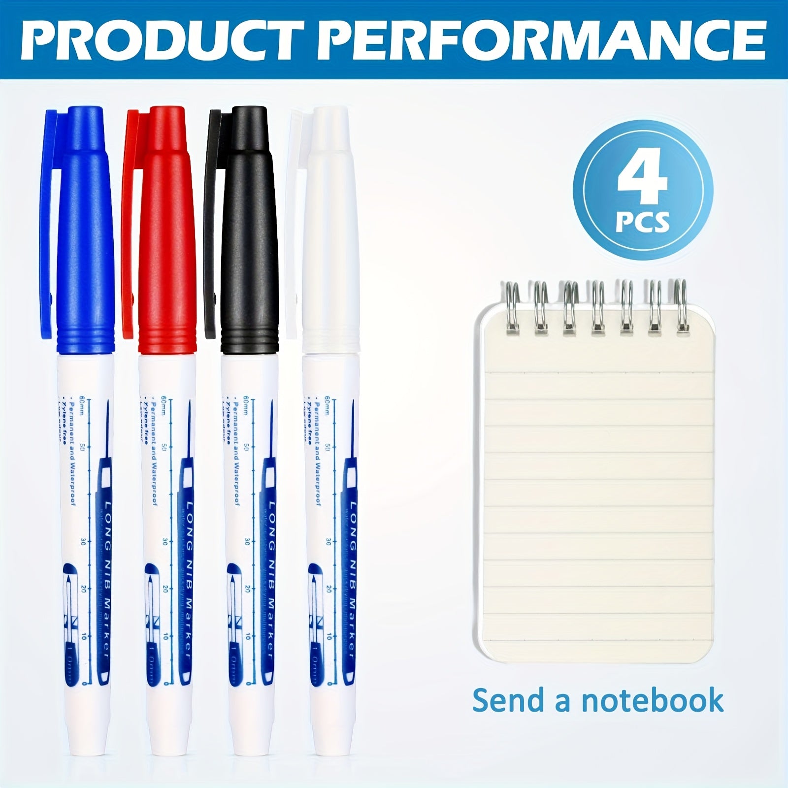 TEMU 4 Pcs Multifunctional Markers Long Nose Waterproof Deep Hole Marker Carpenter Ink 30 Mm Reach Permanent And Pens For Carpenters Construction, ,
