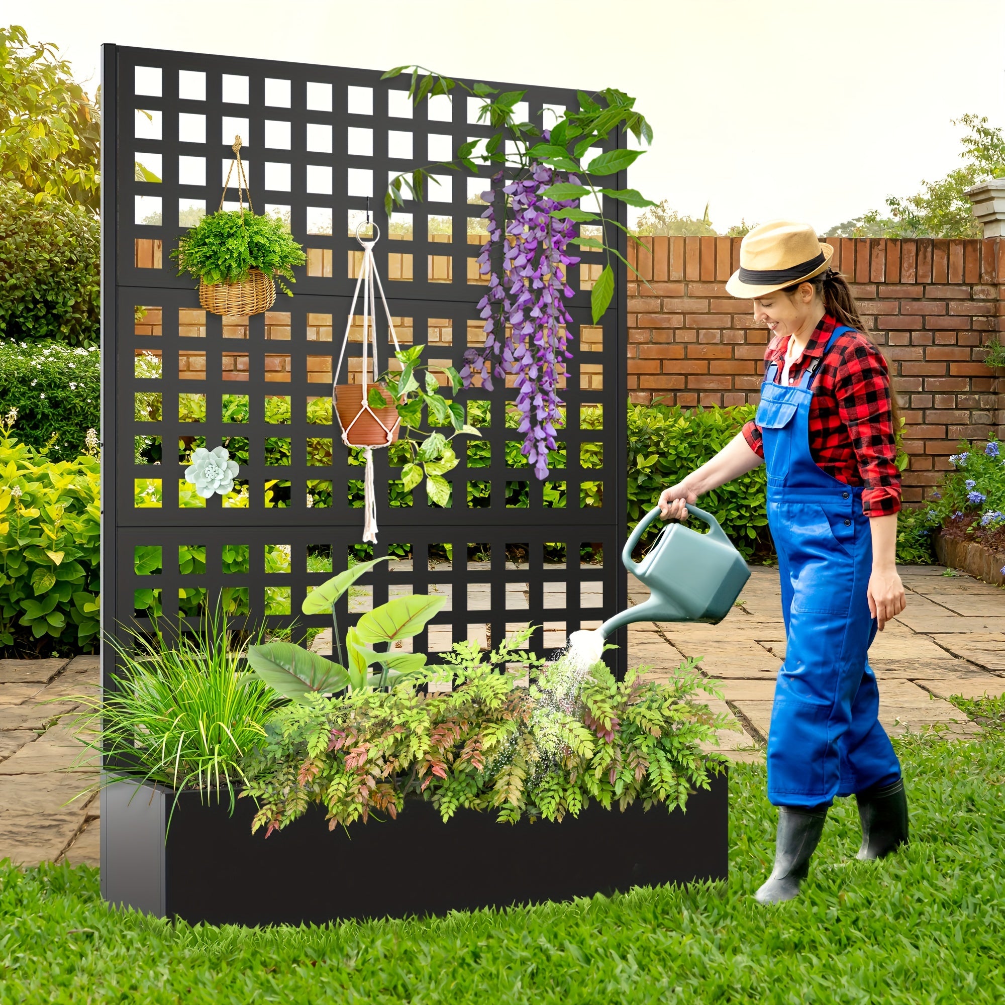 TEMU 71"" Metal Garden Bed With Drainage Holes, Metal Raised Garden Bed With Trellis, Planter Box For Climbing Plants Vegetable