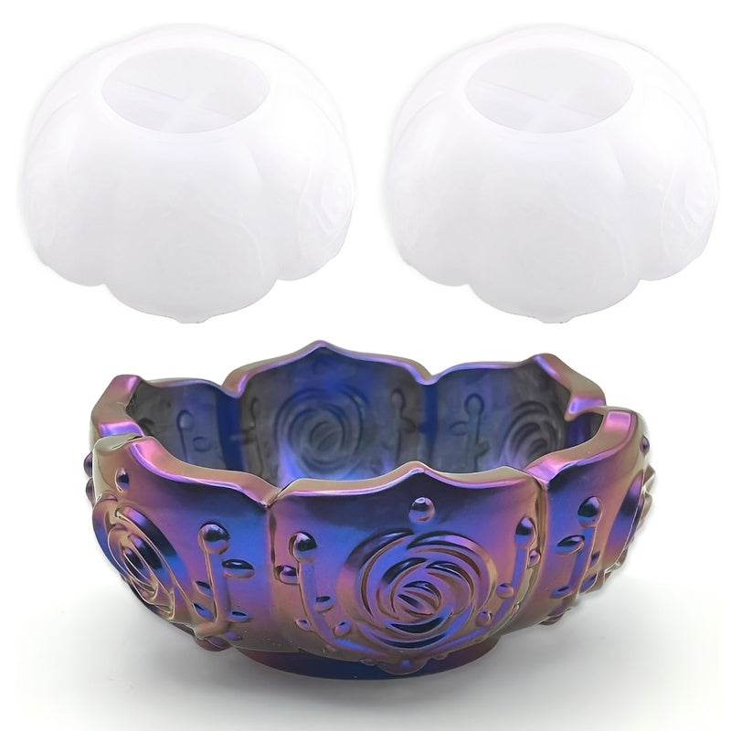 TEMU 2-pack Round Silicone Resin Casting Molds - Rose & Lotus Shapes For Epoxy Resin Crafting - Diy Candle Holders, Candy Dishes, Flower Pots -