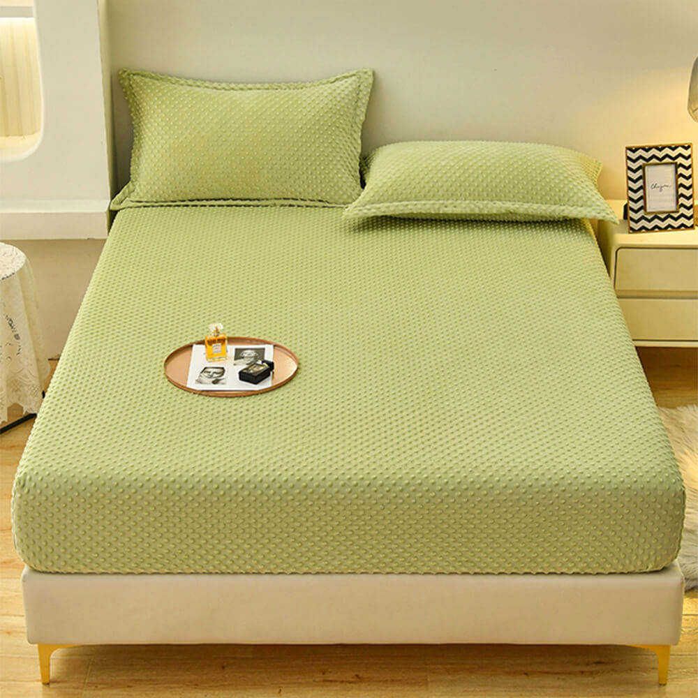 Anti-Static Cozy Massage Touch Fitted Sheet Mattress Cover, Green - Pillowcases（2pcs）