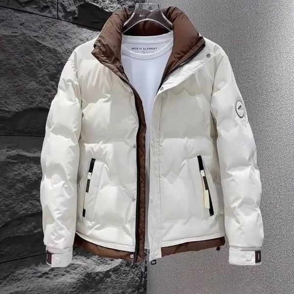 Mens winter thick standing collar down cotton jacket youth fashion versatile color blocked Korean version slim fit warm jacket