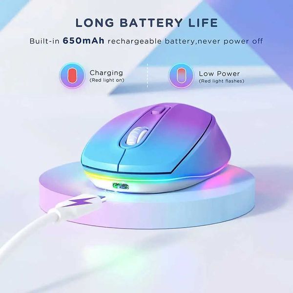 Mice Portable 2.4G wireless mouse with color LED backlight 3-level adjustable DPI rechargeable silent mouse suitable for MacBook laptops CL2