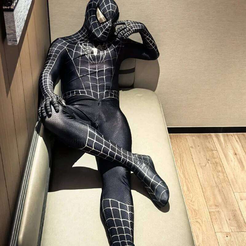 Anime Superhero Toby Black Venom Spider Man Cosplay Tight Jumpsuit Halloween Cosplay Black Spider Costume