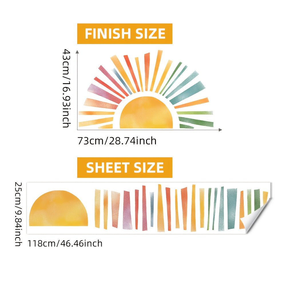 TEMU Splazign Modern Rainbow Sun Wall Decal - Removable Self-adhesive Plastic Sticker For Glass , Space-themed Irregular Shape Home Decor, No