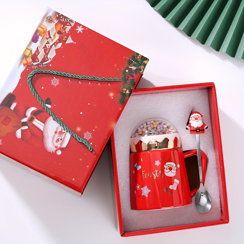 TEMU 1 Christmas Ceramic Cup With Lid, Spoon, Coffee Mug, Christmas Gift Box Set, Cup, Water Cup, , Gift And Handmade Gift