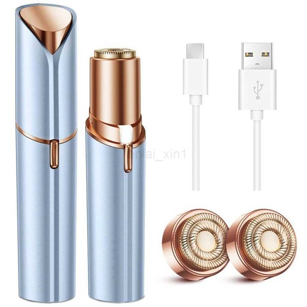 Facial Hair Removal Women Painless Hair Shaver Rechargeable 2Replacement Heads Lady Electric Razor Lip Chin Arm Mustache RemoverY240729