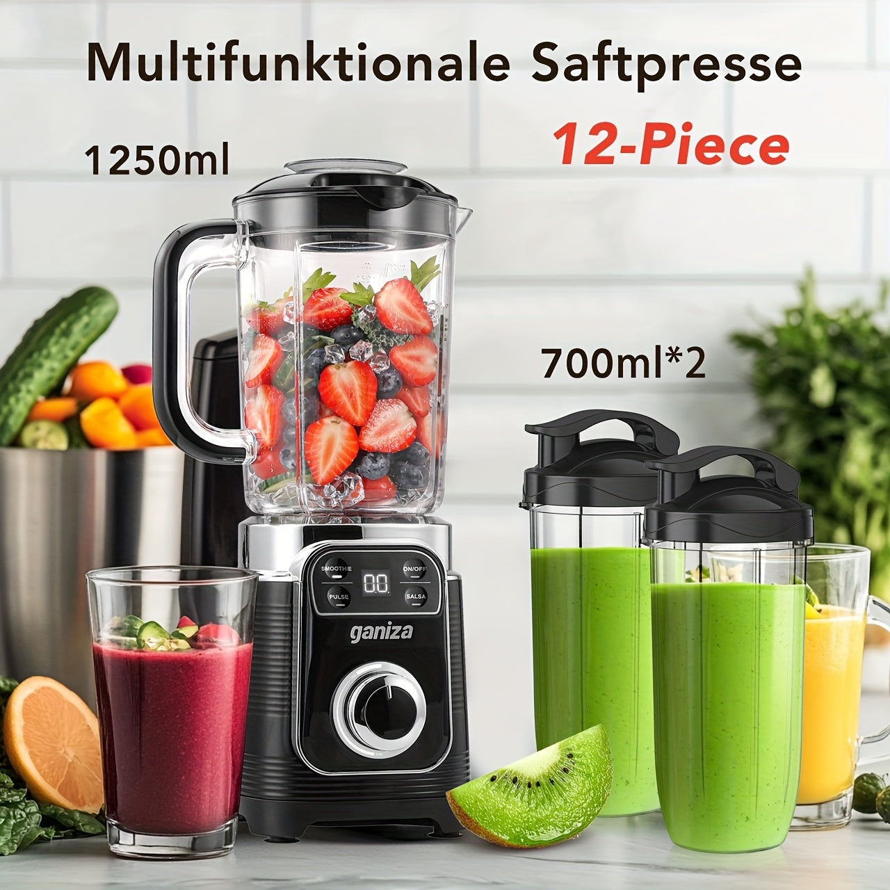 TEMU Smoothie Chopper Ice Blender, 12pcs Shake And Smoothie Juicer, 43 Oz, Large Blending Cup And 2 24 Oz, Portable Blending Cups, Kitchen Personal