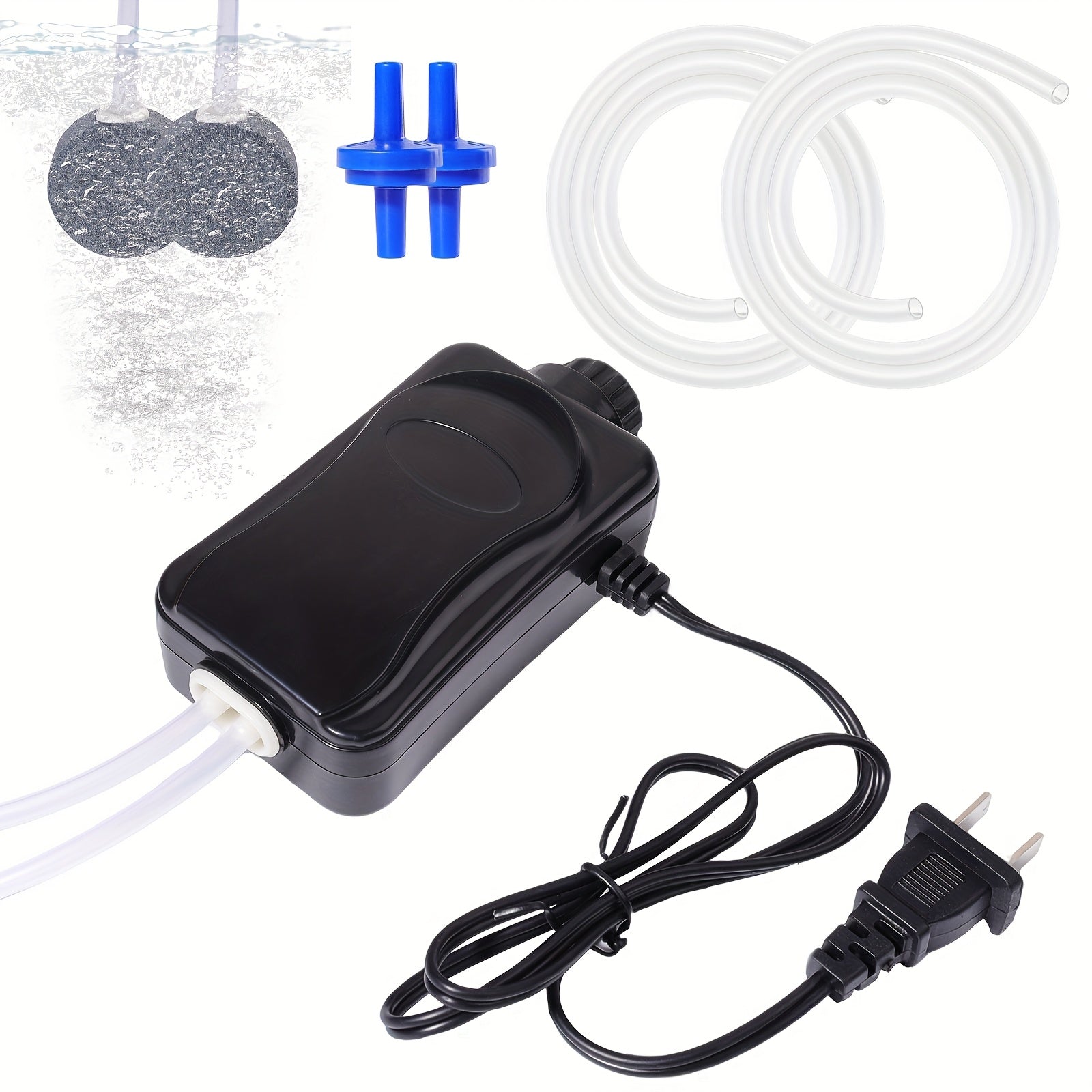 TEMU Dual Outlet Aquarium Electric Air Pump, Adjustable Fish Aerator, Quiet Oxygen Pump With Accessories For 20 To Gallon