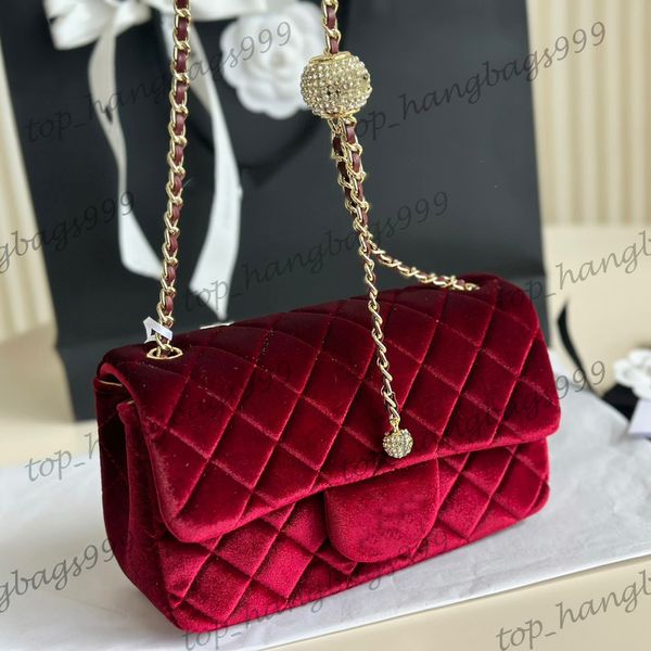 Womens Designer Velour Velvet Classic Mini Flap Square Shoulder Bags With Crush Strass Diamond Ball Turn C-Buckle GHW Luxe Crossbody Handbag