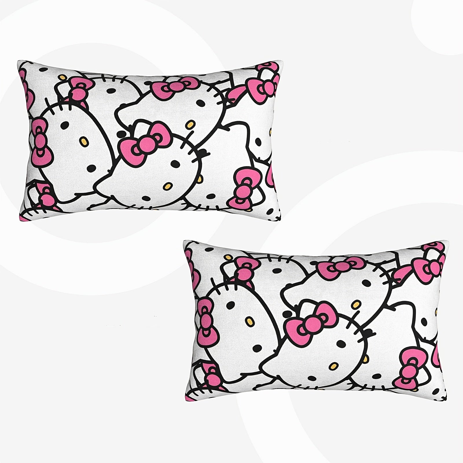TEMU 2pcs For Hello Kitty Throw Pillowcase 20x30 Inch, Pink With Bow Accents | Machine Washable Polyester, Zip Closure | Ideal For Bedroom & Living