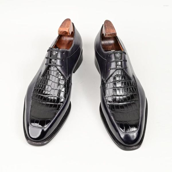 Derby Black Crocodile Shoes Men&#039;s Leather Dress 885 Pattern Business Office Wedding High Quality Elegant Large Size 744