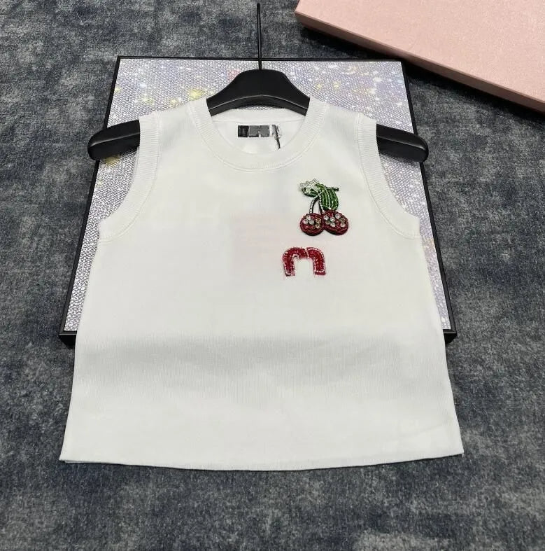 Womens Vest Croptop Cherry Crop Top Designer Tops Tanks Womens White T-shirt Vest Sleeveless Camis Pure Cotton Knit Camisole Tank