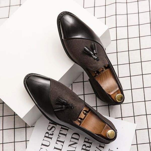 Mens business dress casual fashionable elegant formal shoes slip onto evening gown sofa party tassel leather shoes wedding shoes 240930