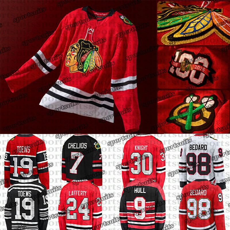 # 98 Conor Bedard 2026 100th Anniversary blackhawksS hockey jersey Teuvo Teravainen Artyom Levshunov Jonathan Toews jersey Pat Maroon Seth Jones Vla