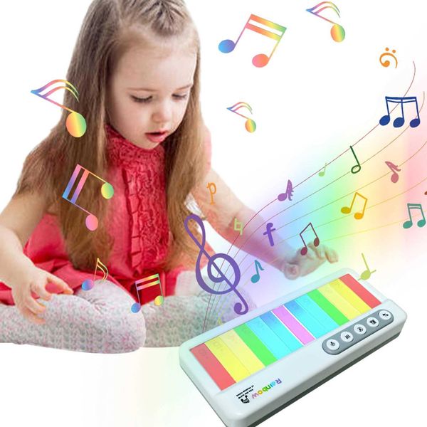 Rainbow Flash Piano Toy Portable Keyboard Toy with 5 Instruments 13 Melody Electronic Music Toys Childrens Education Toy W240826