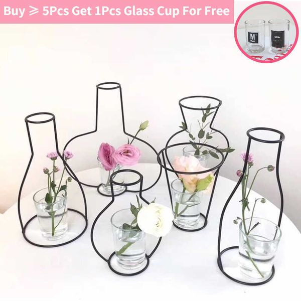 Vases Vintage Iron Line Table Flower Vases Home Decoration Metal Plant Holder Flower Vase Aesthetic Room Bedroom Decor Flower jarrones P2304