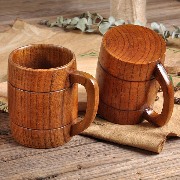 320ml Large Wooden Beer Mug Wood Cup Wooden Tankard Beer Stein Beautiful Tea Cup Barrel for Men Women Creative Coffee Mug 240830