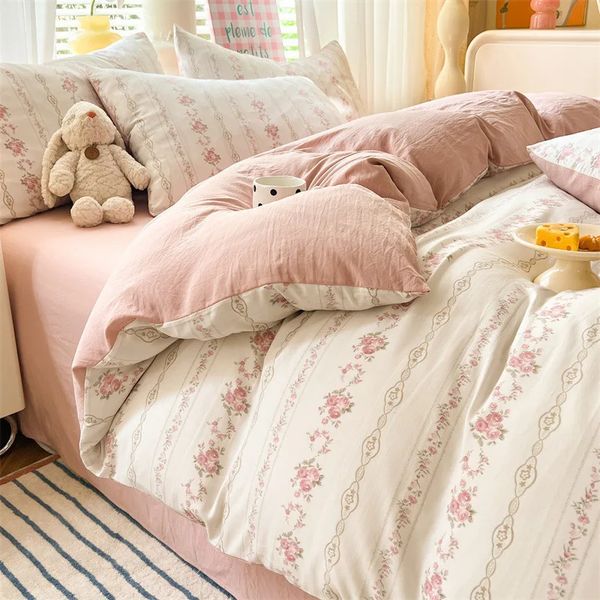 Pink ral Duvet with Sheet Pillowcases Soft Cover No Filg Warm Bed en Twin Full Queen Size Home Bedding Set 240712