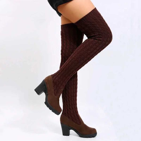 Casual Shoes Boots Women New Spring Autumn Thigh High Boots Woman Knitting Weave Wool Long Boot Over Knee Elastic Boots Sock Wedges Bottes z