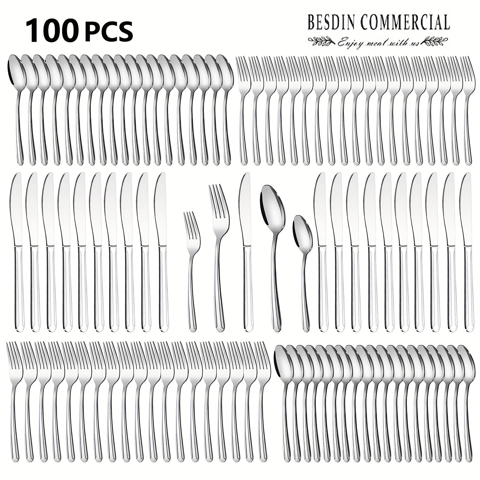 TEMU 100pcs Wholesale Stainless Steel Tableware Set, Mirror Polished Tableware Set, Dishwasher Washable, Suitable For 20 People, Families,