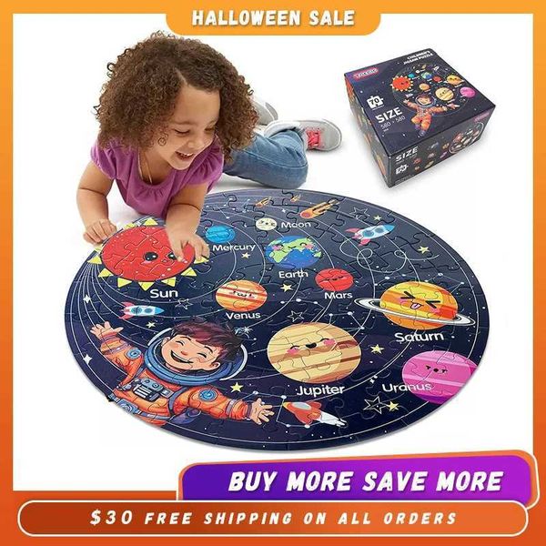 Puzzles for Kids Ages 4-6 Kids Puzzles with Solar System Planets 70 Piece Round Large Floor Puzzles for Kids Ages 3+ Z250109