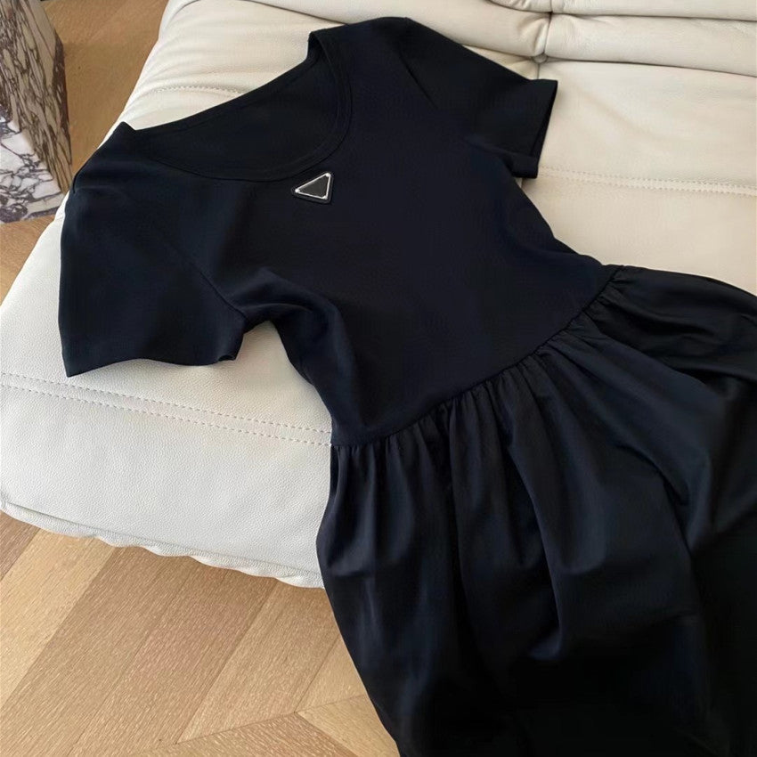 Womans Dresses Casual Short Sleeve Skirt Designer Triangle Outwear Clothing Summer Ball Gown Nylon with 100% Cotton SML