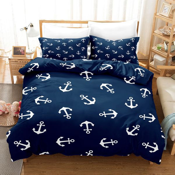 sets Nautical Anchor Sets Ocean Spirit Duvet Cover Bedding Set King Queen Bed en With Pillowcase Bedclothes 220908
