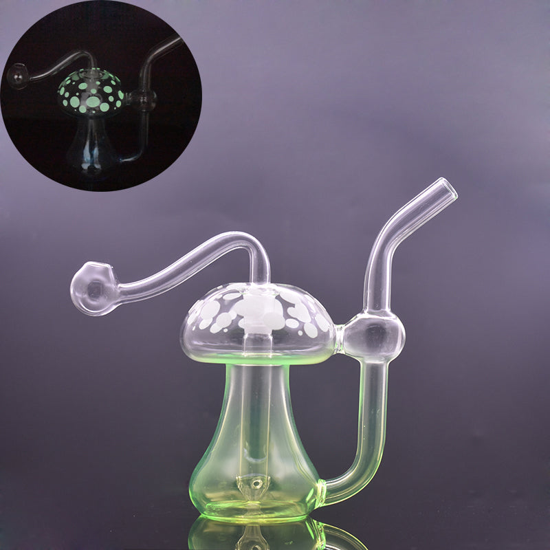 Mushroom Glass Oil Burner Bong Glow In The Dark Recycler Bubbler Smoking Water Pipe Ash Catcher Hookahs with 10mm Male Glass Oil Burner Pipe