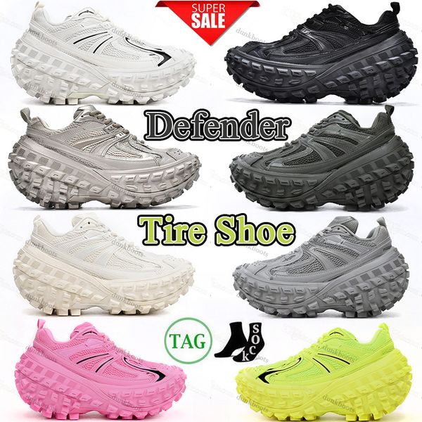 Casual Shoes Defender sneakers womens mens trainers Tire Tyre Rubber Platform Sneaker Classic Leather Blue Dark Green Beige Black Shoe Distr